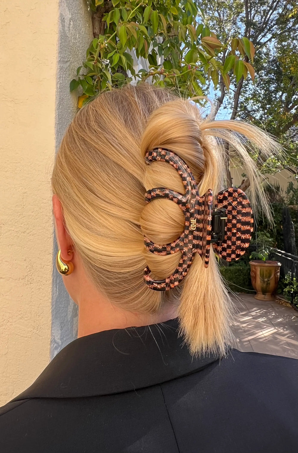 WS Octopus Acetate Hair Claw in Copper Black Check