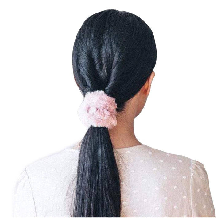 FAUX FUR SCRUNCHIES BLUSH/WHITE