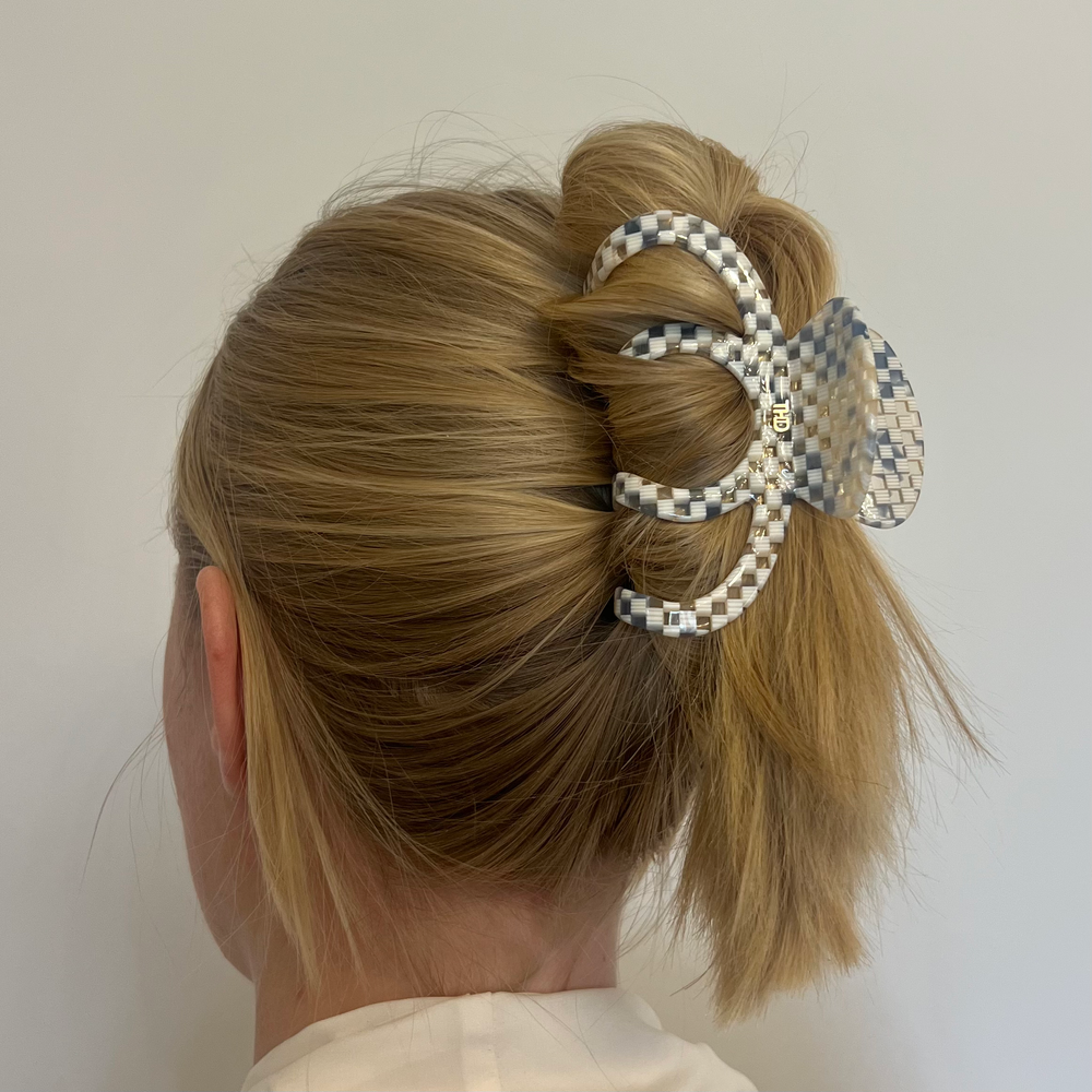 WS Acetate Octopus Hair Claw in Blue Check Paros