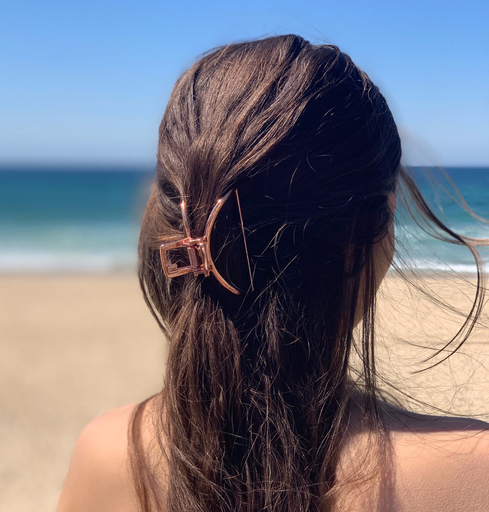 Large Hair Claw Clip Open Shape in Rose Gold