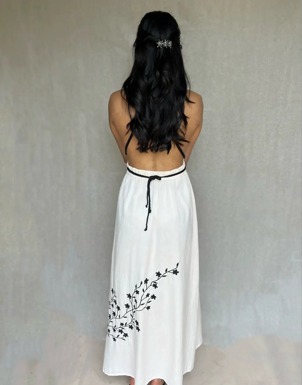 WS Georgina Linen embroidered Halter Dress - Pink & Black