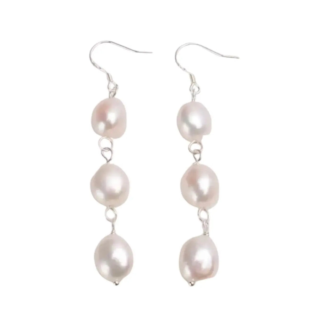 Trinity Pearl Earrings - White