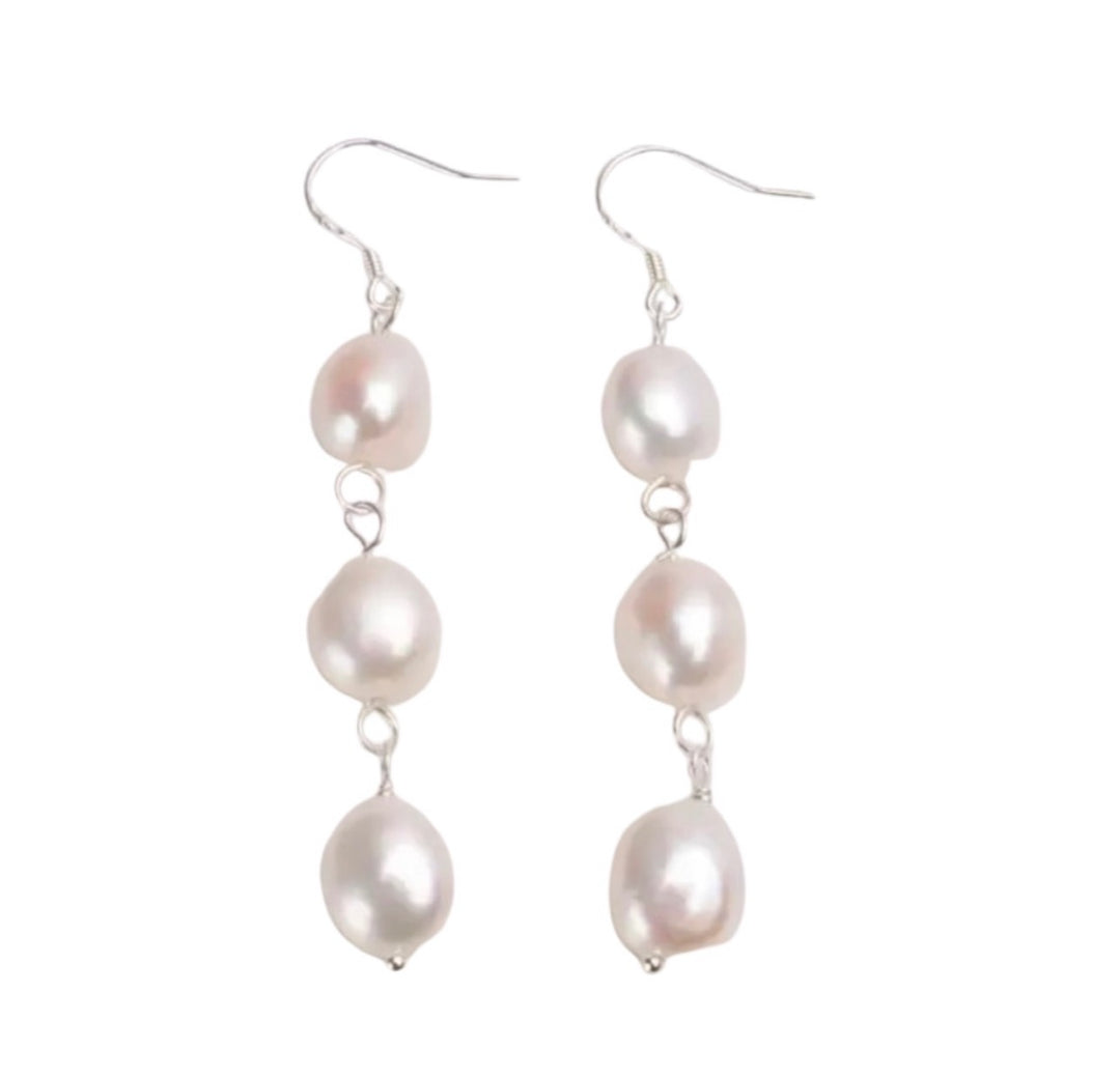 Trinity Pearl Earrings - White
