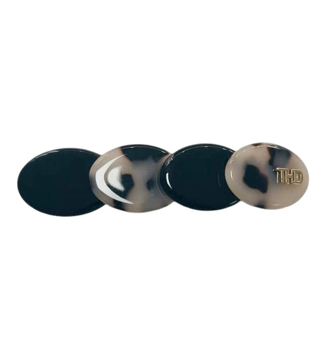 The Anna Circle Barrette - Black & Light Turtle