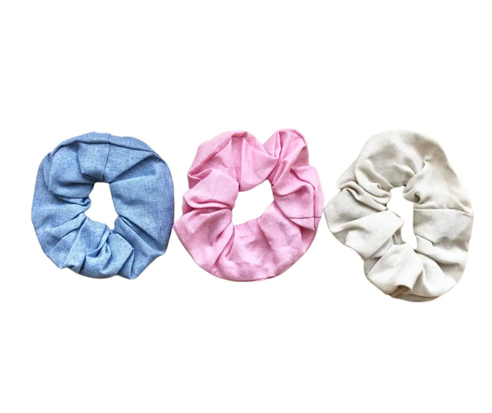 Volume Linen Scrunchy Pack in Pink, Blue &Beige