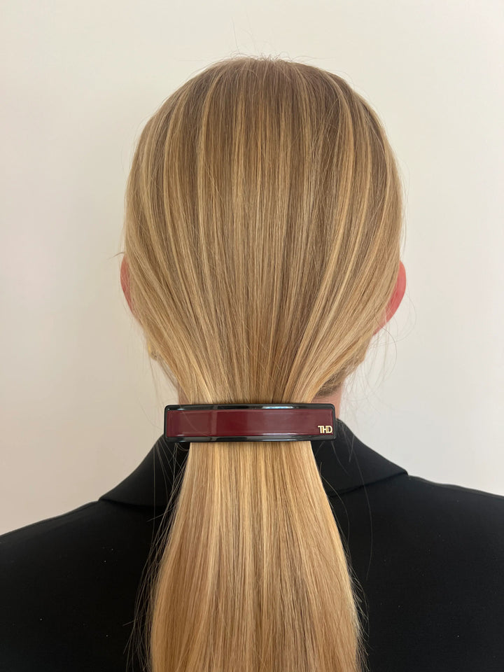 Acetate Barrette -  Two Tone - Wine with Black Trim