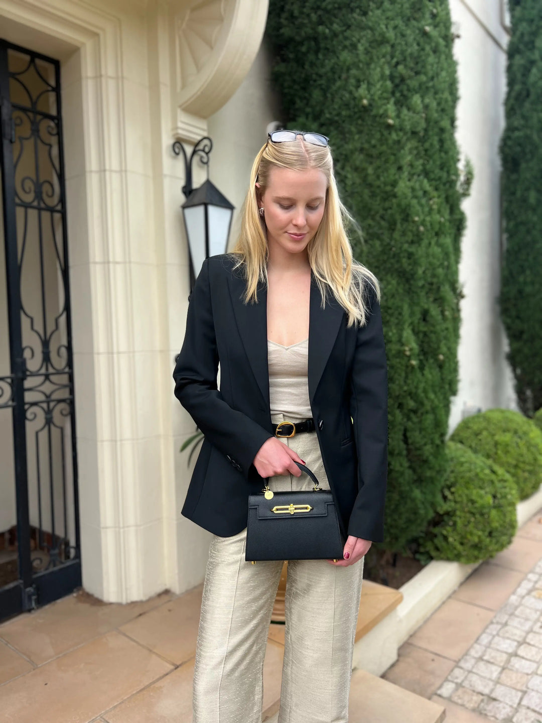 WS Geneva Black Leather Belt Gold 2.5cm