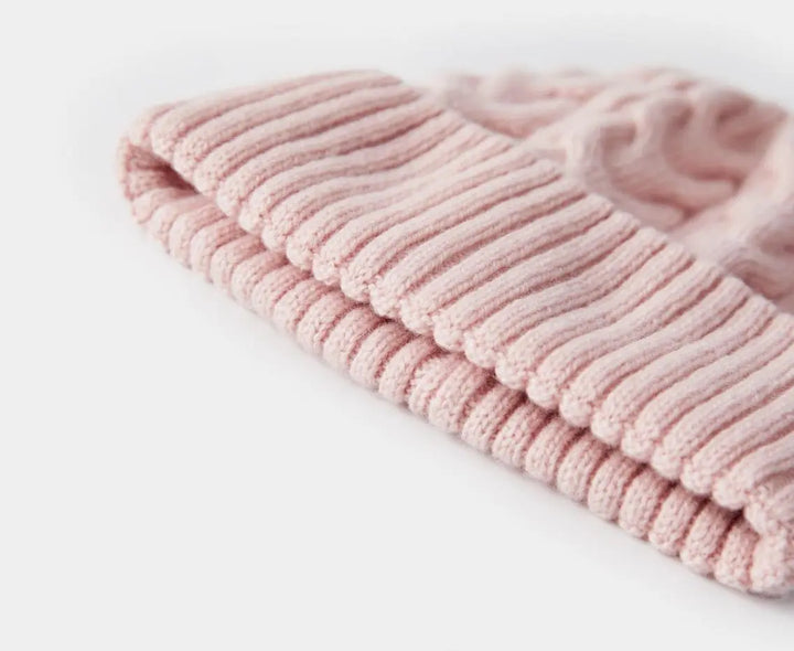 Cable wool knitted beanie -pink