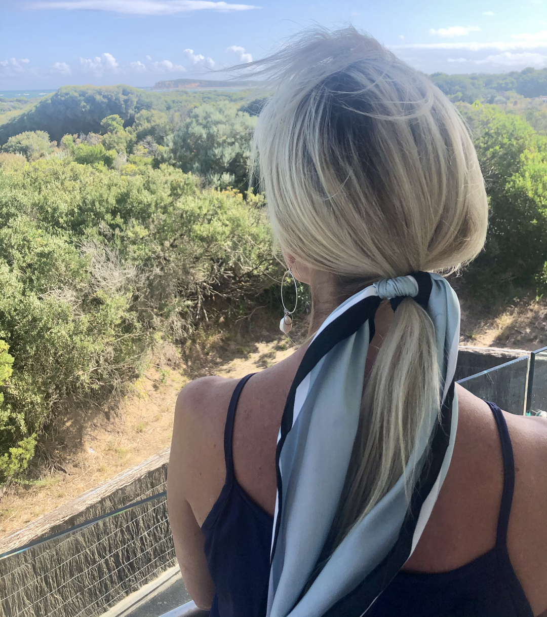 Neckscarf / Hairscarf - in Ice blue, white and Black