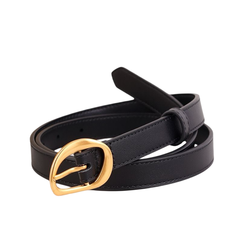 WS Geneva Black Leather Belt Gold 2.5cm