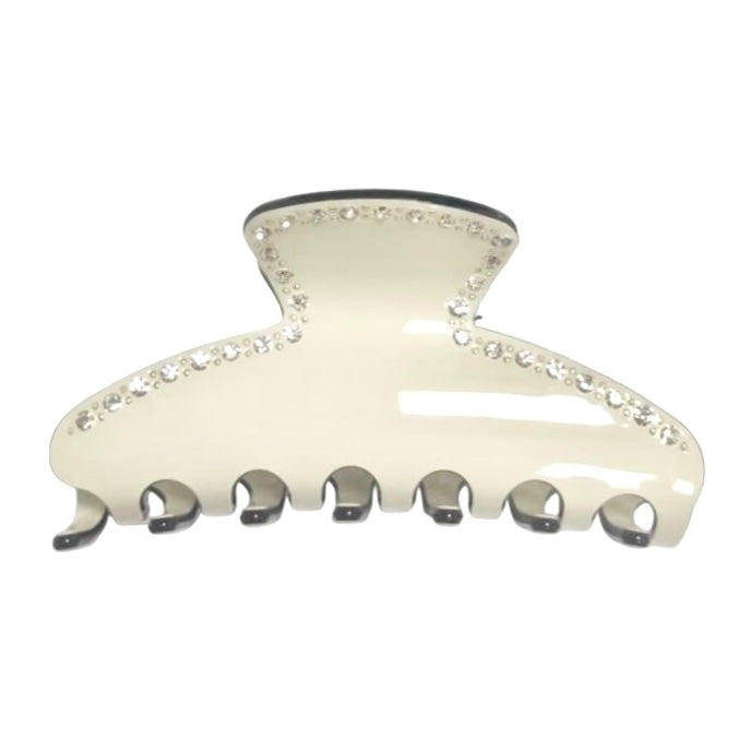 WS - Mary Large Acetate Hair Claw with Crystals -Ivory