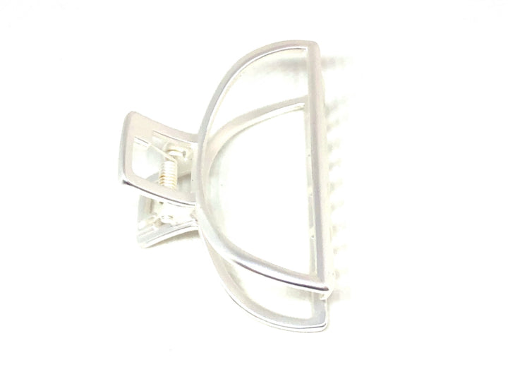 Large Hair Claw Clip Open Shape in Brushed Silver