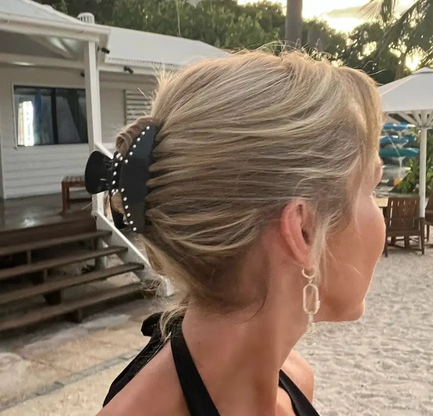 Premium large Acetate Hair Claw in black with pearls