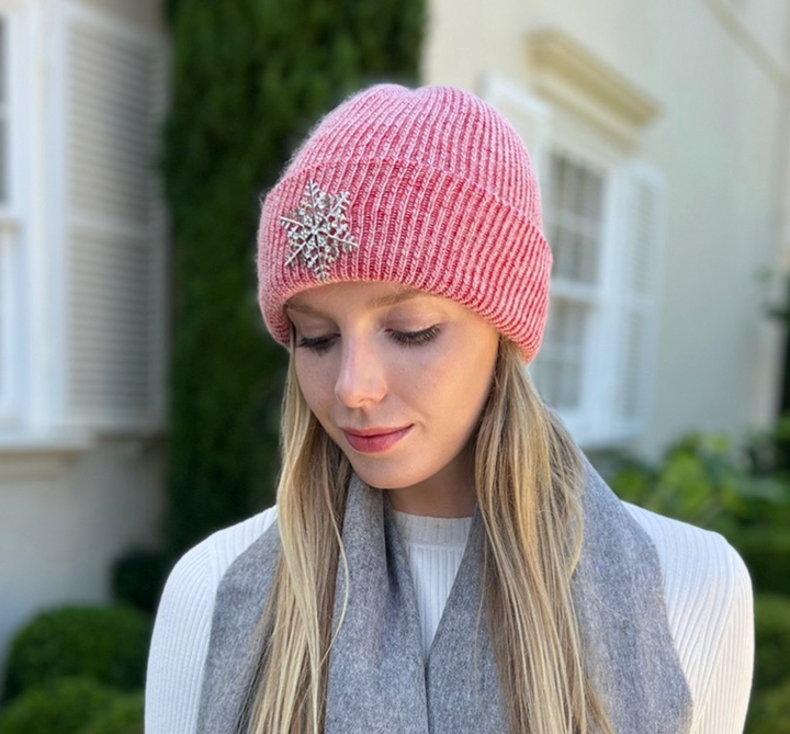 Angora Blend Beanie with SnowFlake- Red