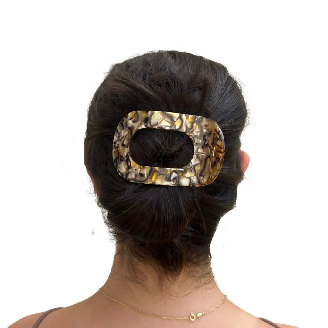 Acetate Flat Hair Claw in Gold Brown Marble