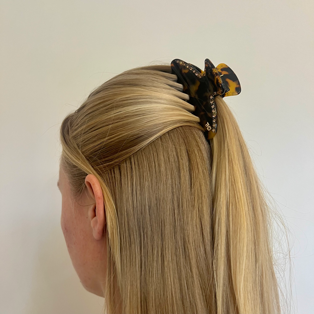 Mary Large Acetate Hair Claw with Crystals - Gaia Tort