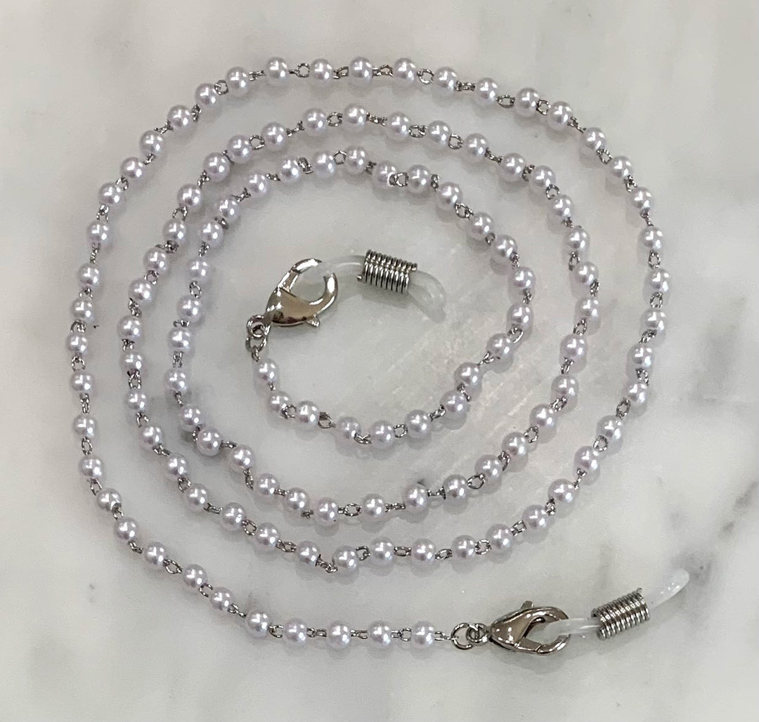 Glasses / Sunglasses Chain Pearl & silver