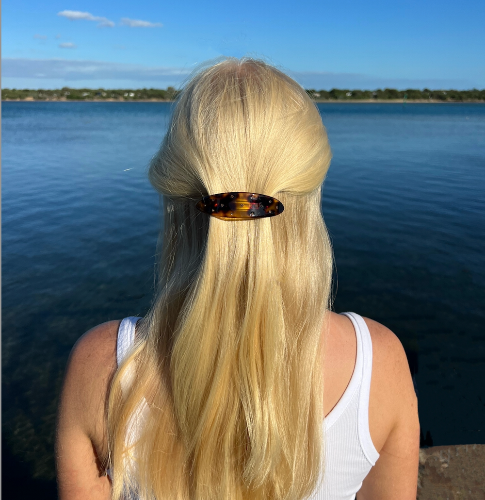 WS - Acetate Barrette Oval & Crystal Classic Brown