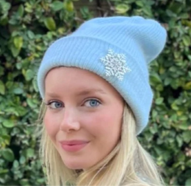 WS - Angora Blend Beanie with SnowFlake- Blue 754523535036