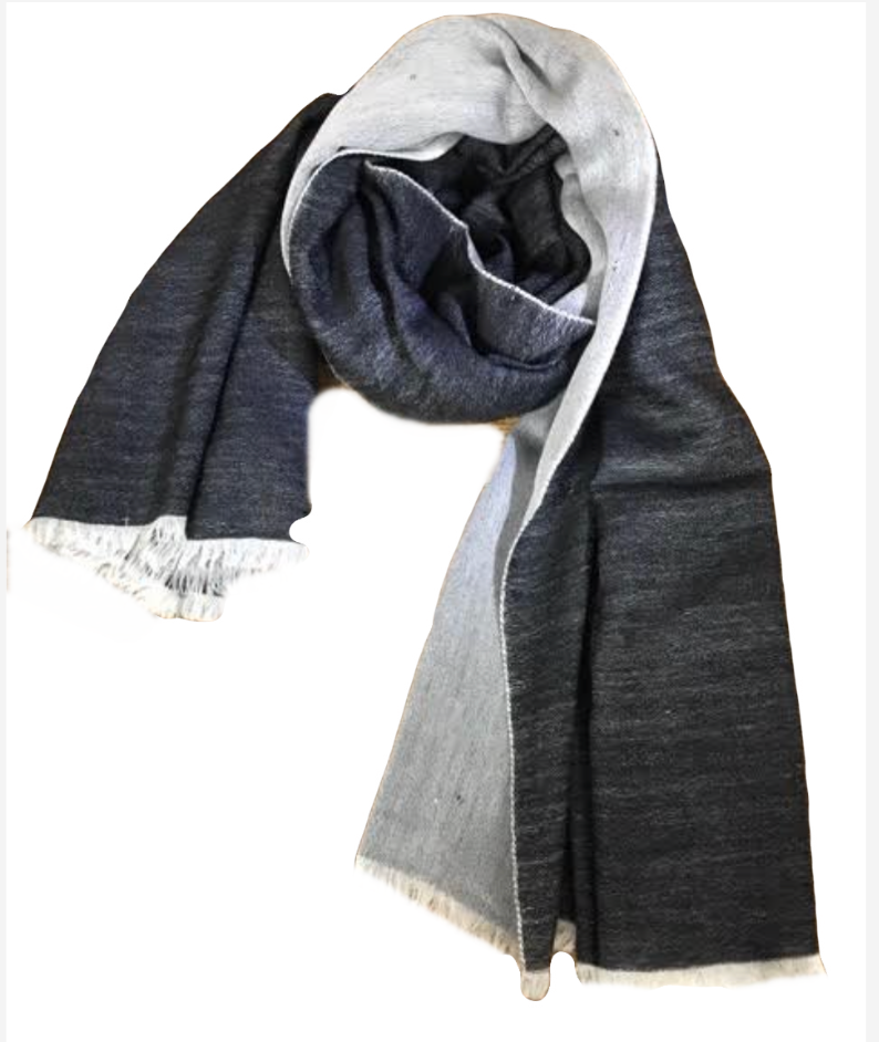 Scarf Unisex - Cashmere/ Mulberry Silk Scarf - JetBlack/Jetstream