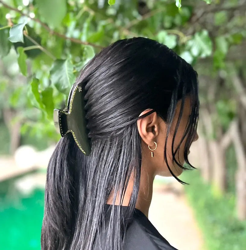 Mary Oversized Acetate HairClaw with Crystals - Bistro Green