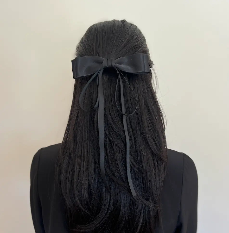 The Jennifer Satin Bow Barrette Wide - Black