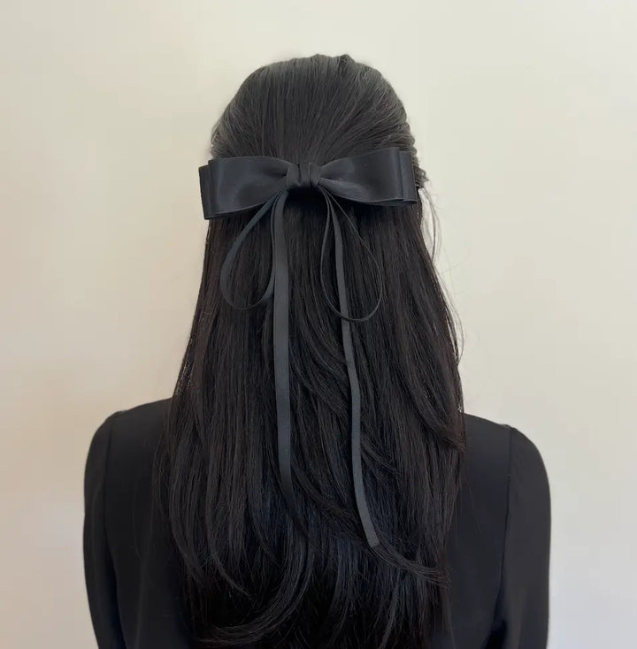 The Jennifer Satin Bow Barrette Wide - Black
