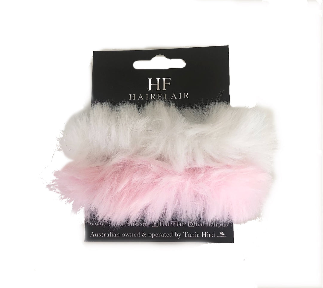 FAUX FUR SCRUNCHIES BLUSH/WHITE