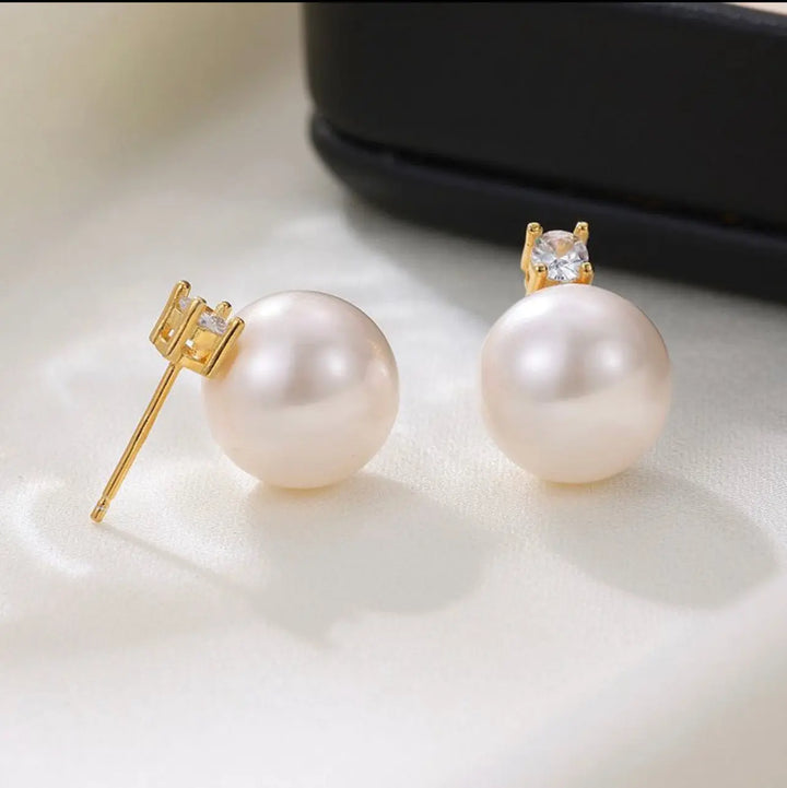 WS Kai White Pearl & Zirconia Earrings 18k Gold Plate