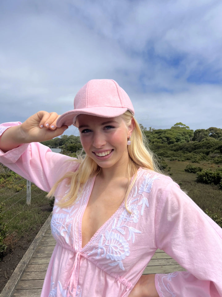 Wool Baseball Cap in Pink