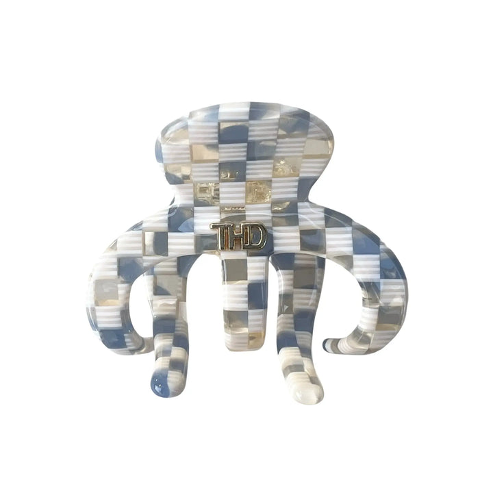 WS -  Acetate Medium Octopus Hair Claw in Blue / White check Paros