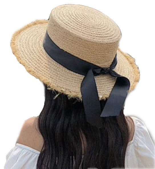 WS - 100% Raffia Straw Boater- Black Ribbon 746935882525
