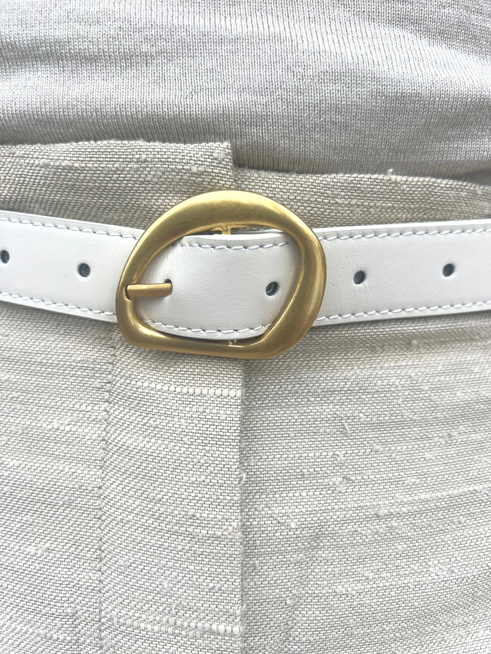 Geneva Cream Leather Belt Gold 2.5cm