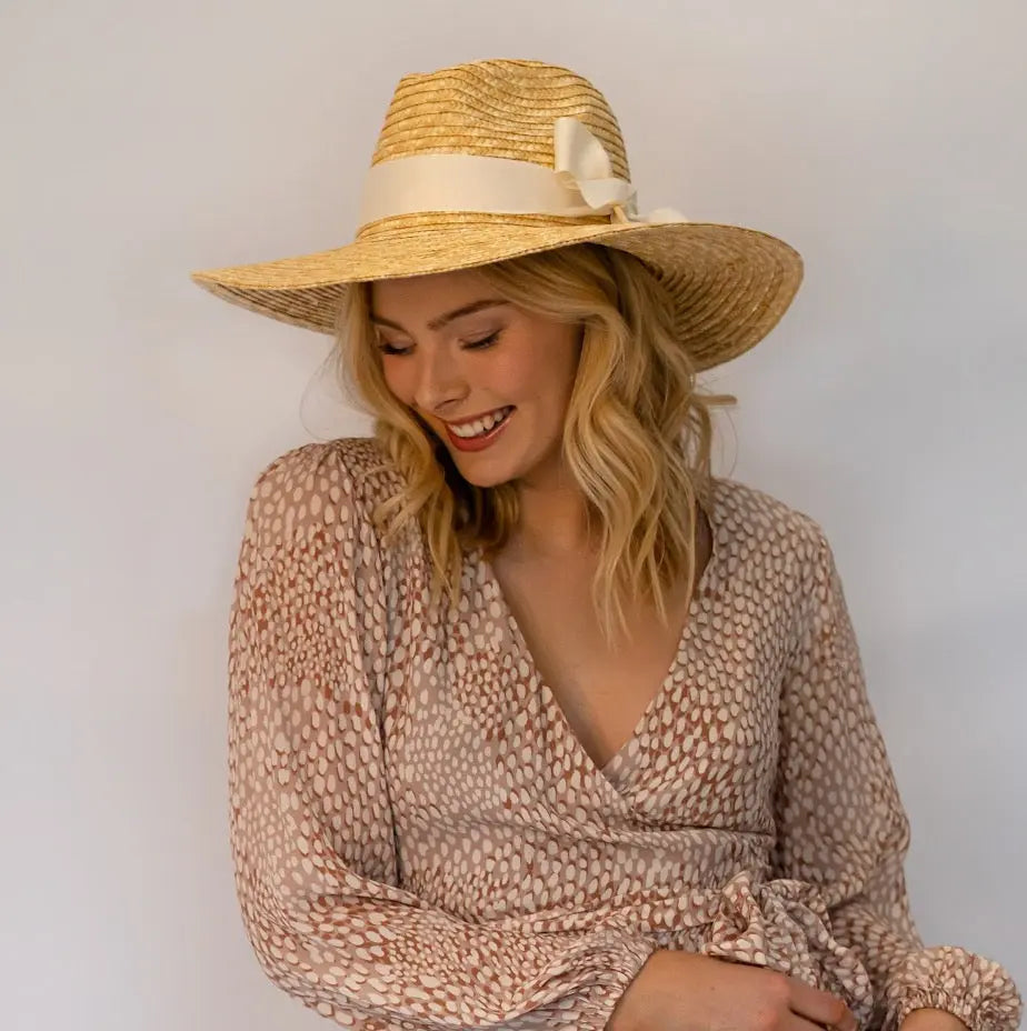 WS Straw Panama Ultrawide Brim - Natural Straw/Off White Ribbon - Image 1