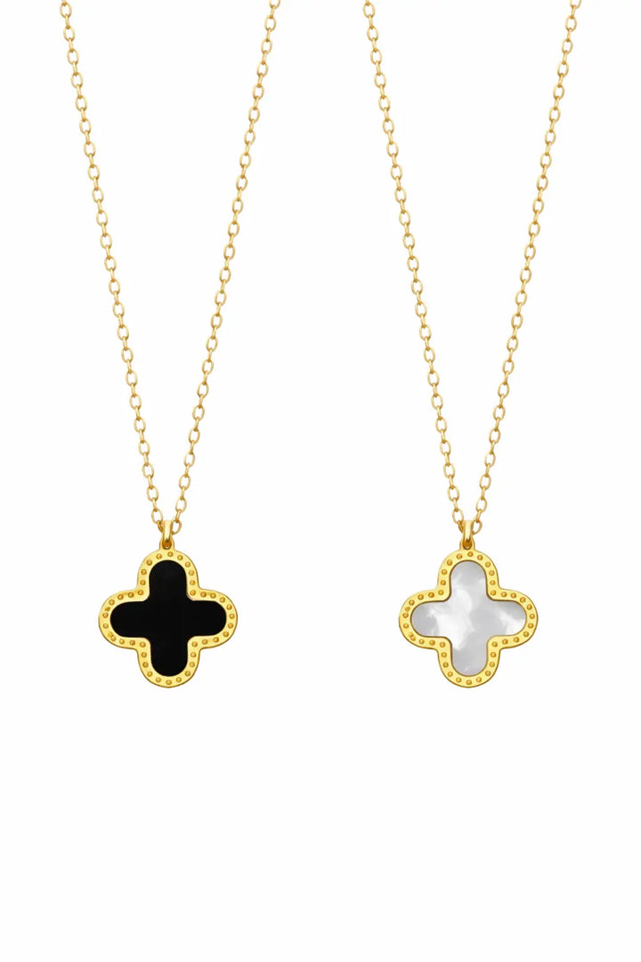 WS Cross Pendant with Reversible Charm Black and White Necklace - Gold