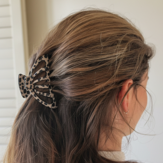 WS - Acetate Large Cutout Hair Claw - Leopard & black trim Tania Hird Designs