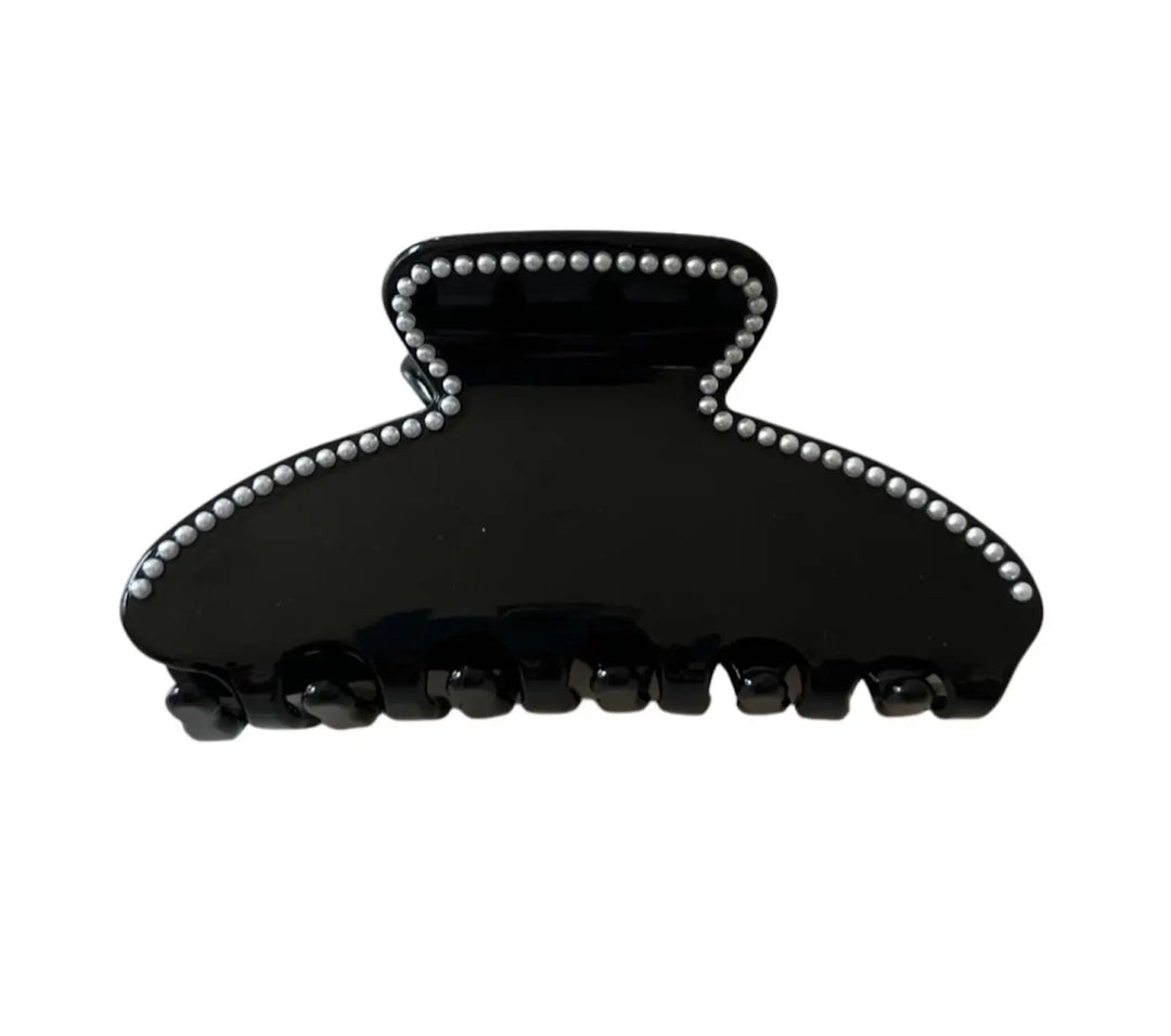 Premium Oversized Acetate Claw - Black with pearls