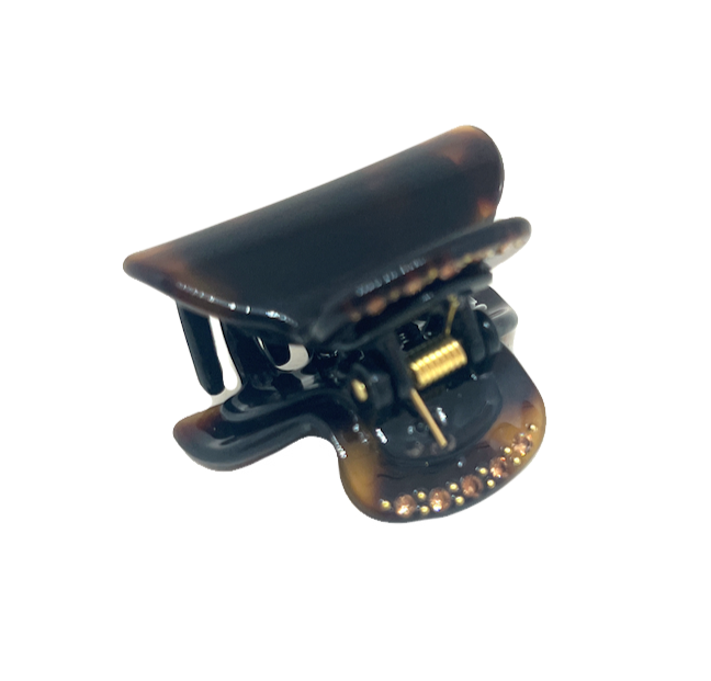 WS Acetate Small Hair Claw & crystals –  Dark Tortoise