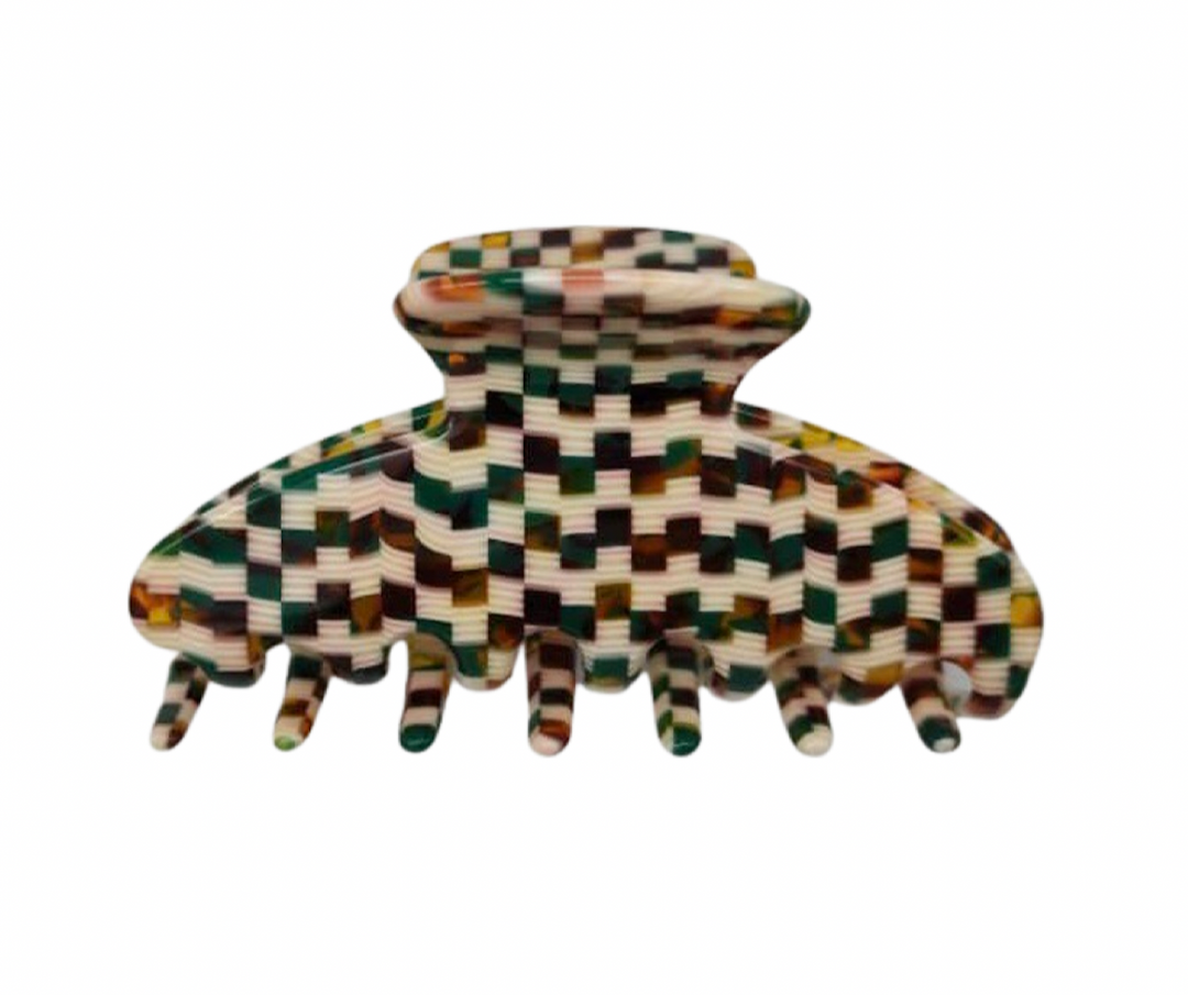 WS - Premium Acetate Claw - Large - Green/Gold Check 757953171874