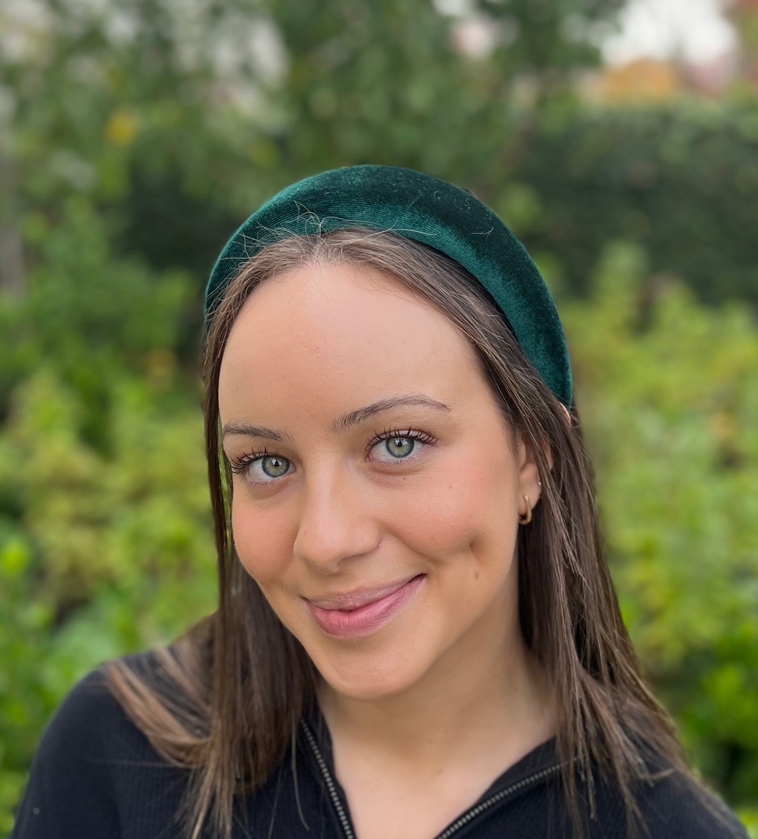 Padded Velvet Headband in emerald green