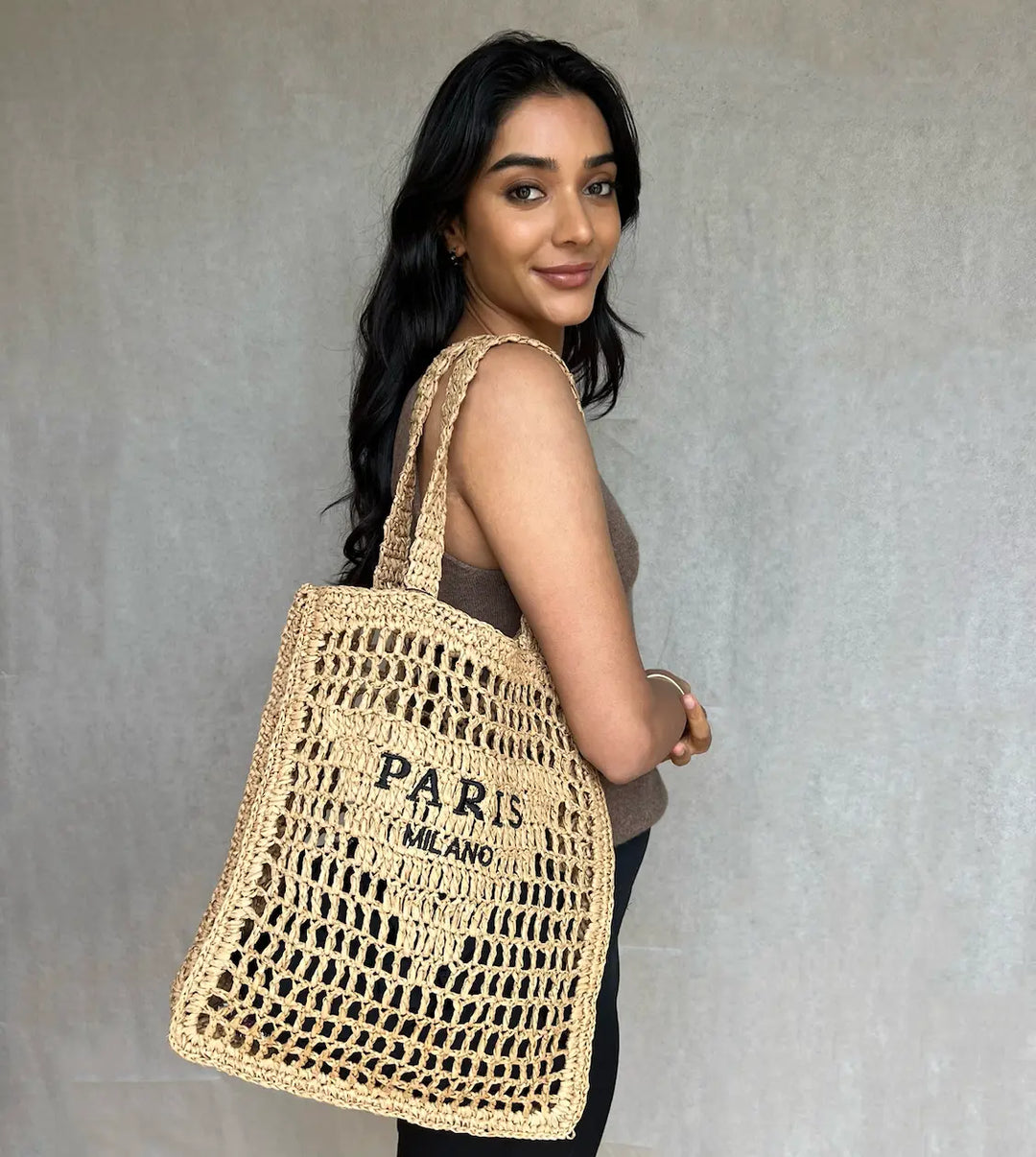 Paris Milano Crotchet Straw Tote Bag - Natural