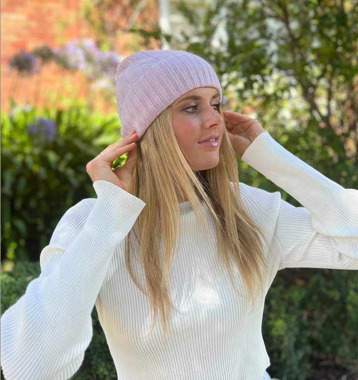 Cable Beanie - Purple