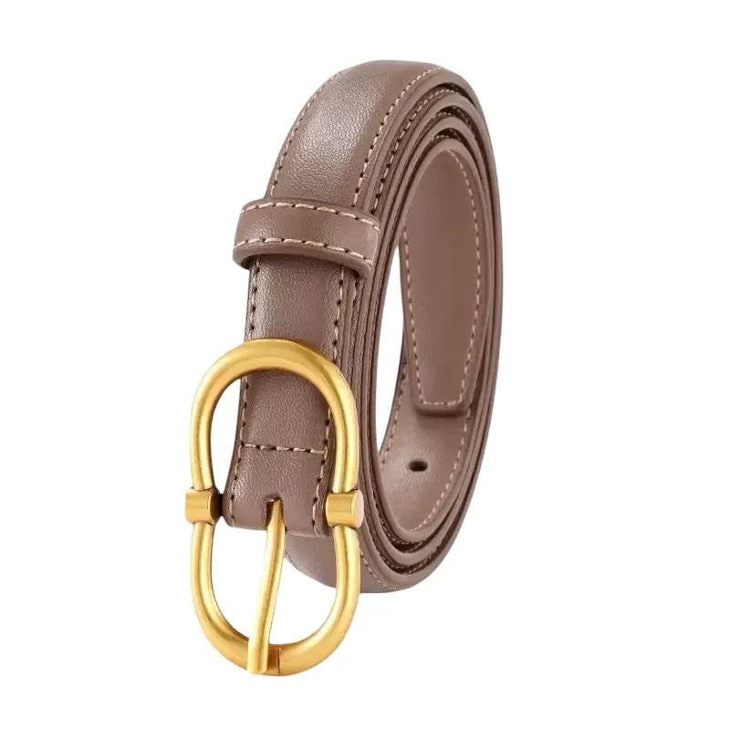 Taupe Brown Leather Zurich Belt Gold 1.8cm - Tania Hird Designs