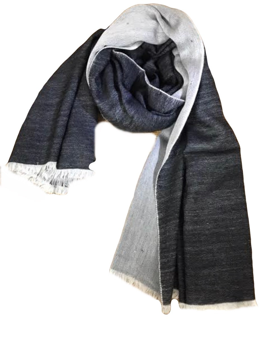 Scarf - Unisex Cashmere/ Mulberry Silk Scarf in Black & light grey