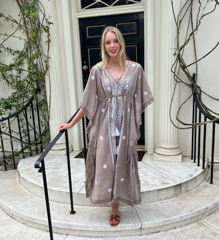 'Juliette' embroidered dress in French Linen