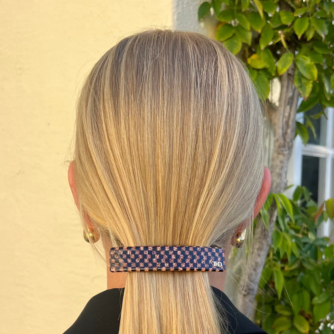 Acetate Barrette - Copper Black Check