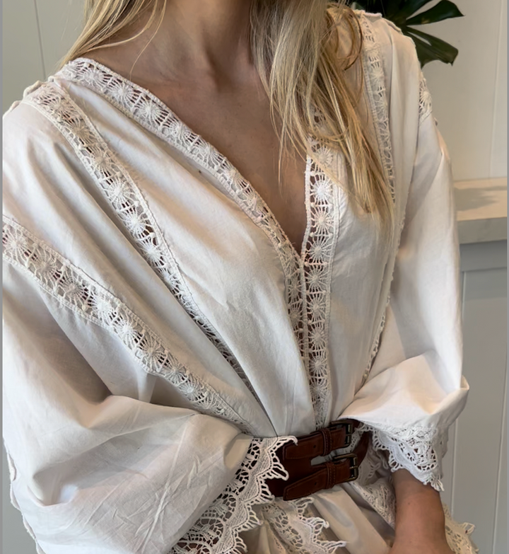 'Celine' Cotton & Lace Dress in White