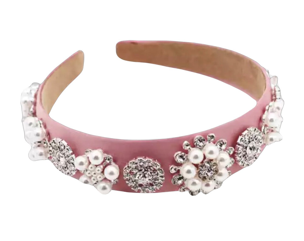 WS - Premium Handmade Chanel Pink Pearl Deco Headband 746935190838