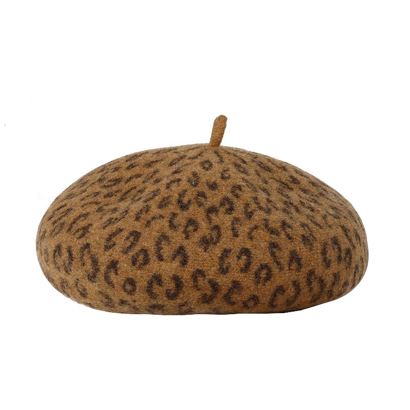 WS Lille Wool Leopard Beret - Brown