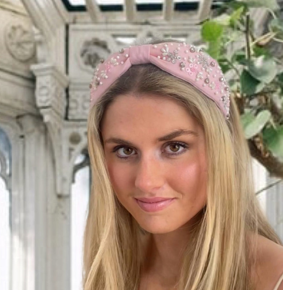 WS - Headband - Handbeaded 100% Linen Structured - Stephanie & Pink